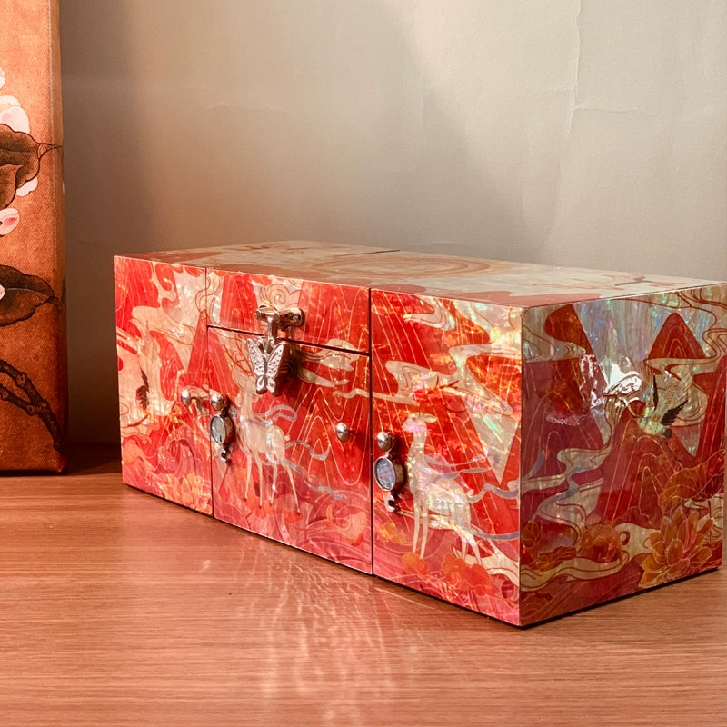 Exquisite Chinese-style Three-Drawer Nine-Colored Deer Jewelry Box
