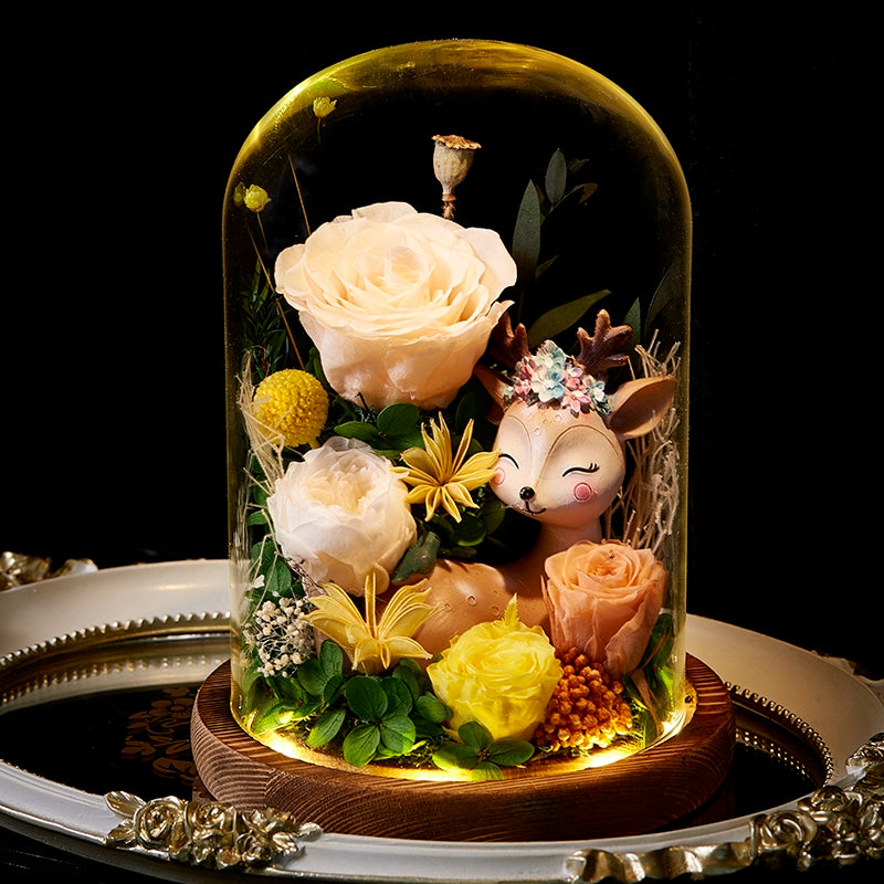 Deerly Beloved – Preserved Rose Glass Dome Gift Set, Eternal Floral Keepsake