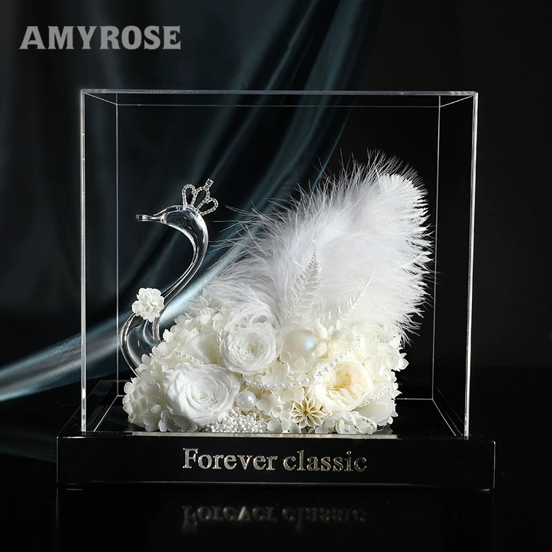 Swan – Eternal Floral White Swan Preserved Rose Elegant Decor Gift Box