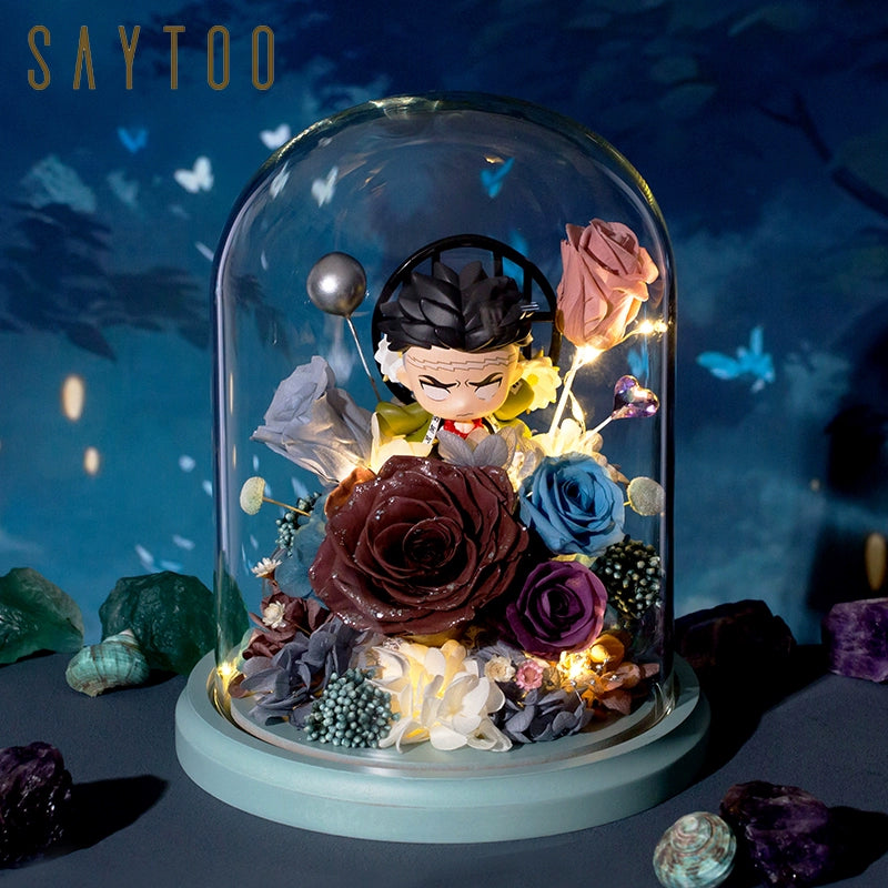 Demon Slayer - Glass Dome with LED – Preserved Floral Gift for Valentine’s Day, Birthday, Anime Fans