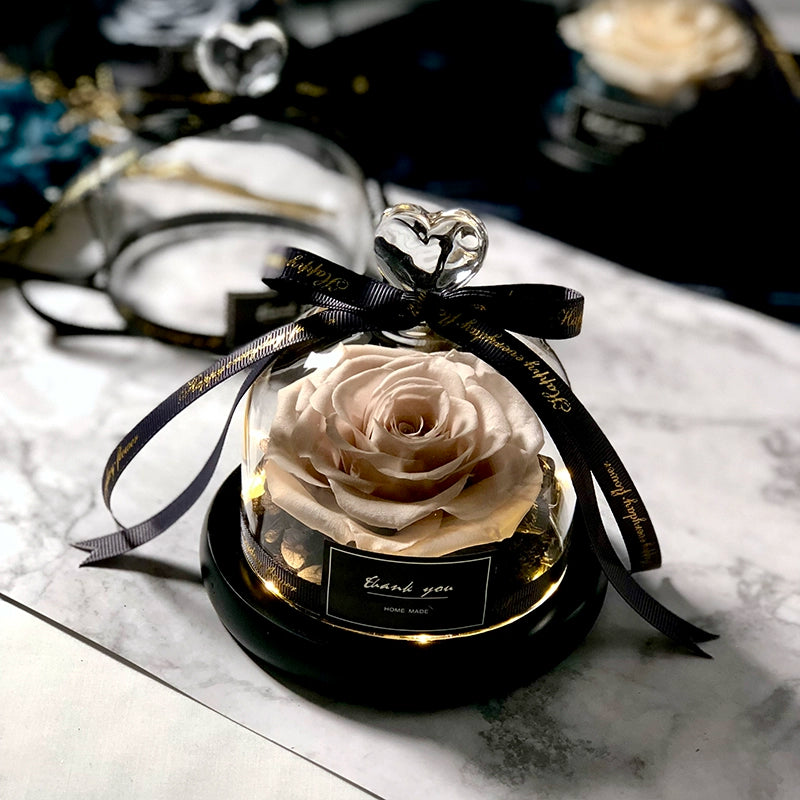 Twin Hearts - Preserved Sunflower & Rose Glass Dome Gift Set, Dried Flower Arrangement