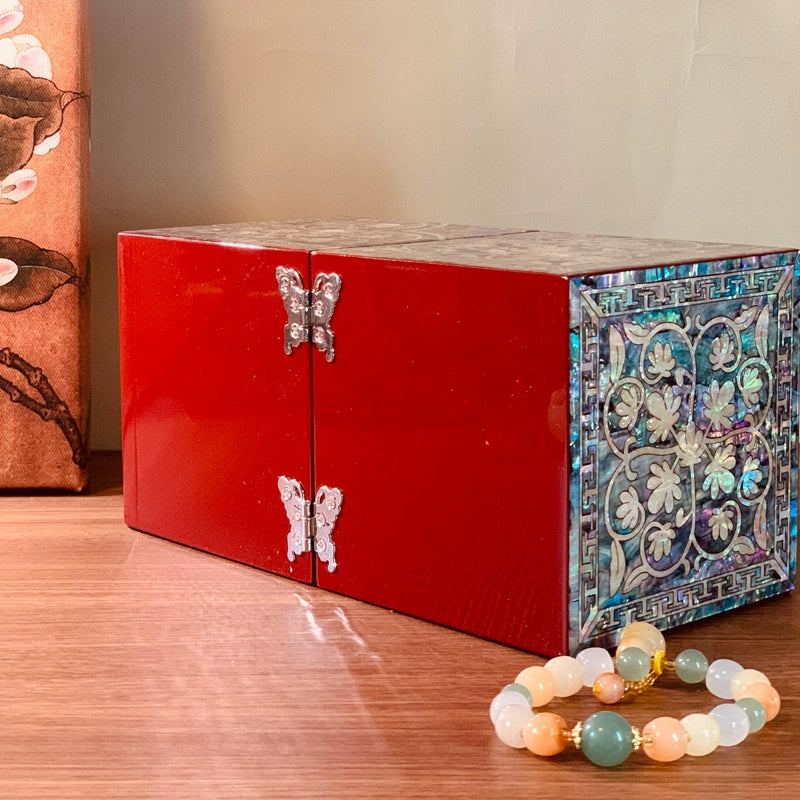Exquisite Chinese Double Door Jewelry Box - Handcrafted Floral Storage Case