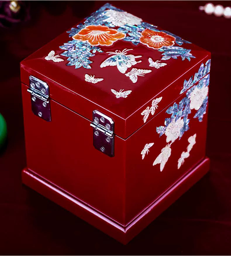 Handcrafted Exquisite Chinese Traditional Three-Tier Wooden Jewelry Box