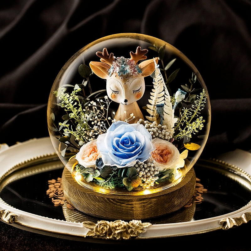 Deerly Beloved – Preserved Rose Glass Dome Gift Set, Eternal Floral Keepsake