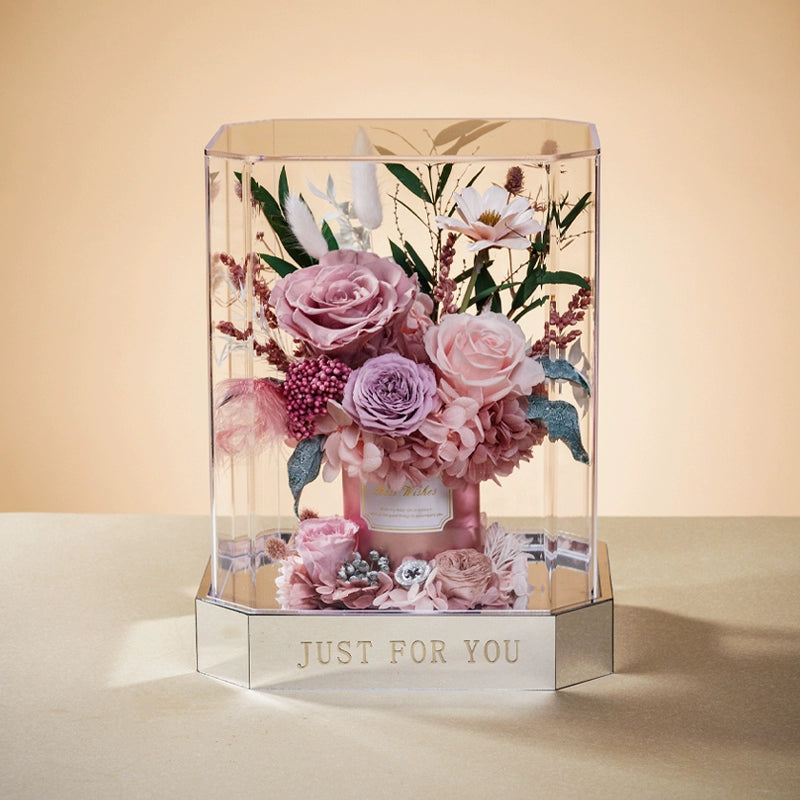 Enchanted Blossoms – New Preserved Flower Octagonal Acrylic Gift Box