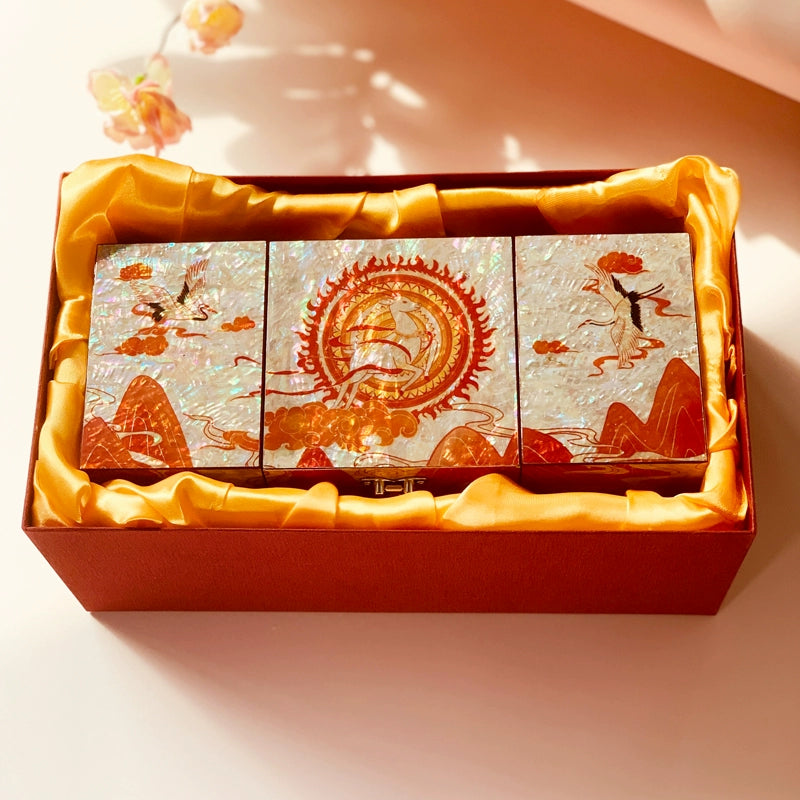 Exquisite Chinese-style Three-Drawer Nine-Colored Deer Jewelry Box