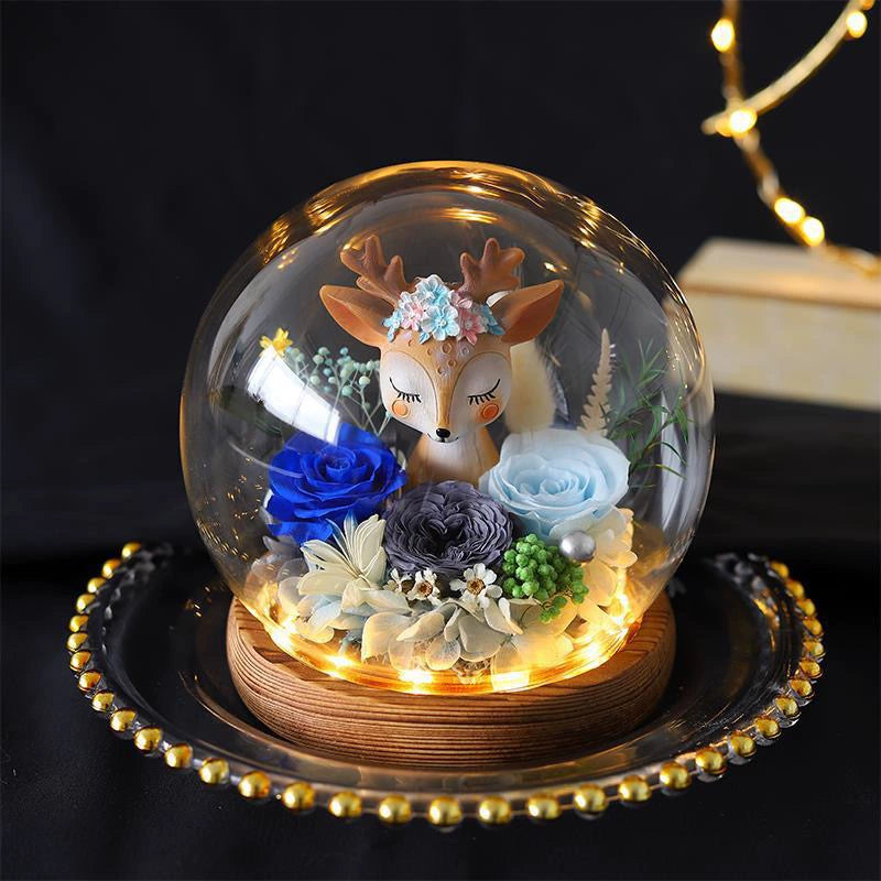 Deerly Beloved – Preserved Rose Glass Dome Gift Set, Eternal Floral Keepsake
