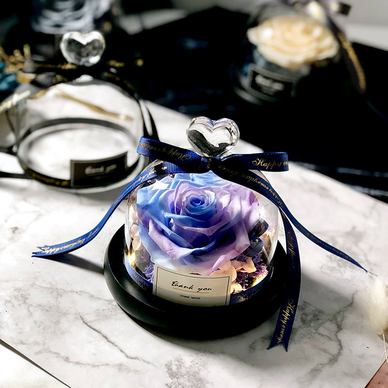 Twin Hearts - Preserved Sunflower & Rose Glass Dome Gift Set, Dried Flower Arrangement