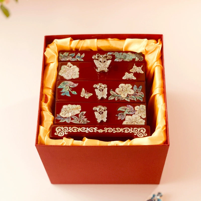 Handcrafted Exquisite Chinese Traditional Three-Tier Wooden Jewelry Box