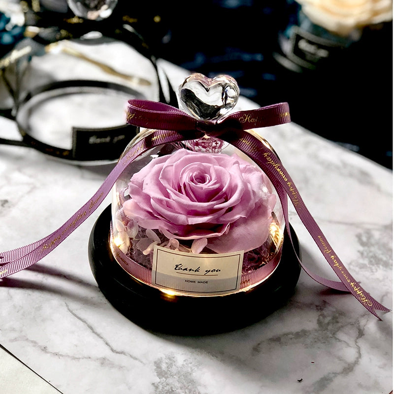 Twin Hearts - Preserved Sunflower & Rose Glass Dome Gift Set, Dried Flower Arrangement