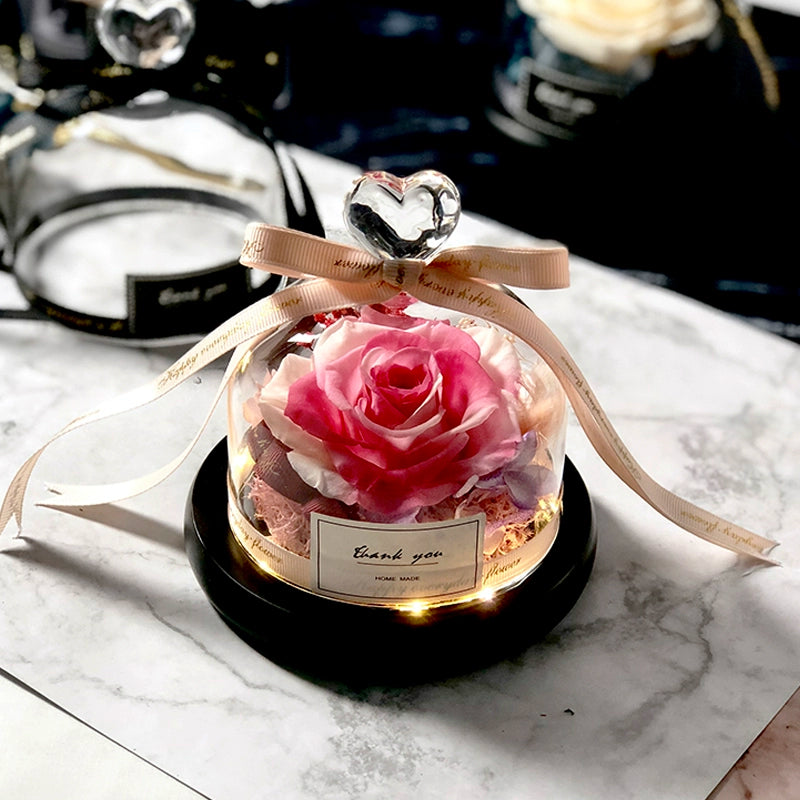 Twin Hearts - Preserved Sunflower & Rose Glass Dome Gift Set, Dried Flower Arrangement