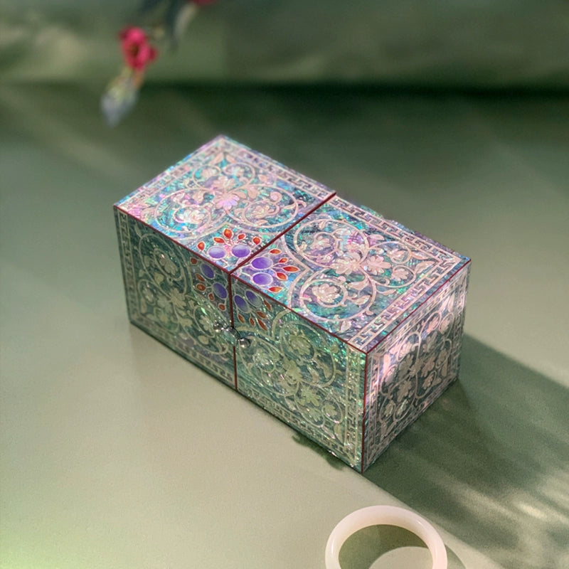 Exquisite Chinese Double Door Jewelry Box - Handcrafted Floral Storage Case