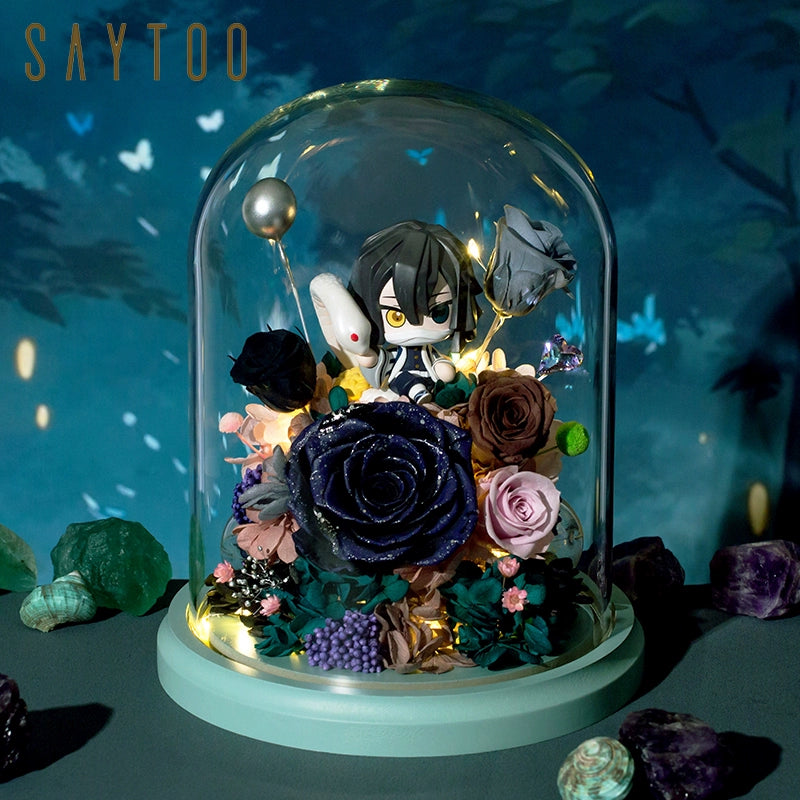 Demon Slayer - Glass Dome with LED – Preserved Floral Gift for Valentine’s Day, Birthday, Anime Fans