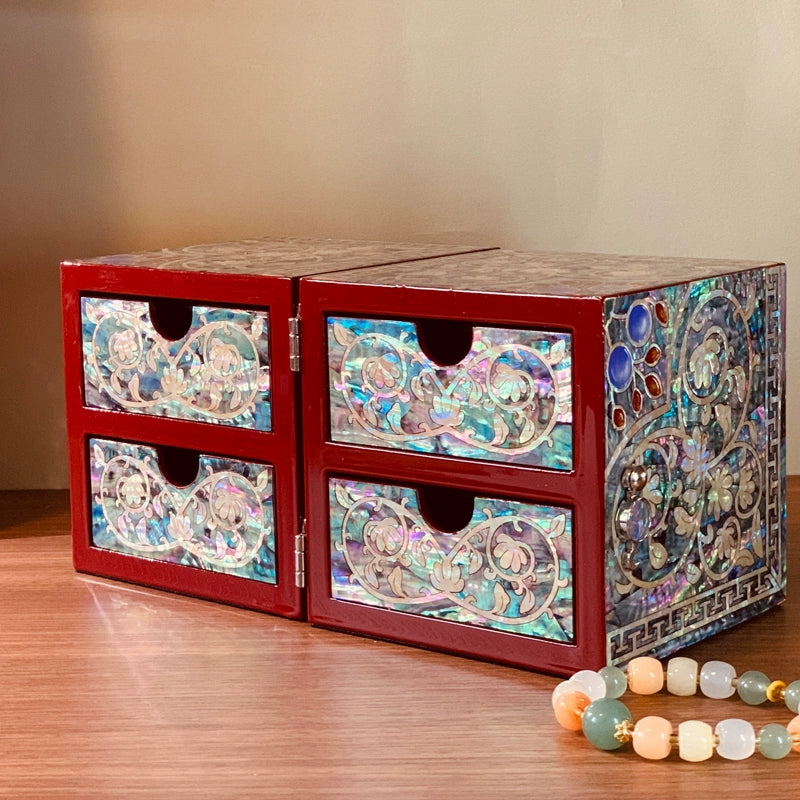 Exquisite Chinese Double Door Jewelry Box - Handcrafted Floral Storage Case