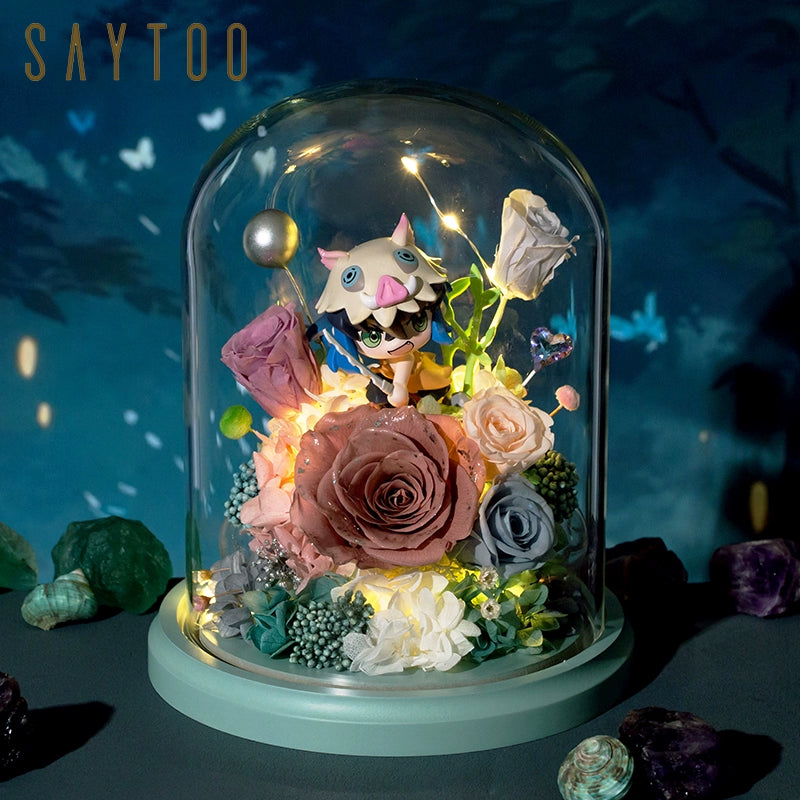Demon Slayer - Glass Dome with LED – Preserved Floral Gift for Valentine’s Day, Birthday, Anime Fans