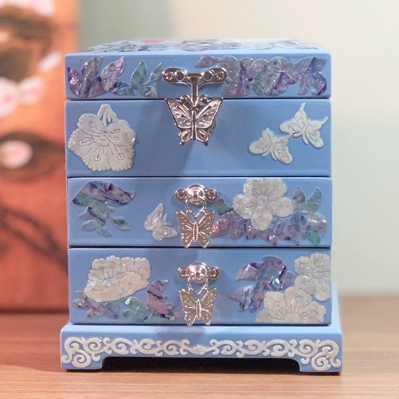 Handcrafted Exquisite Chinese Traditional Three-Tier Wooden Jewelry Box