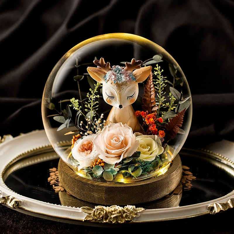 Deerly Beloved – Preserved Rose Glass Dome Gift Set, Eternal Floral Keepsake
