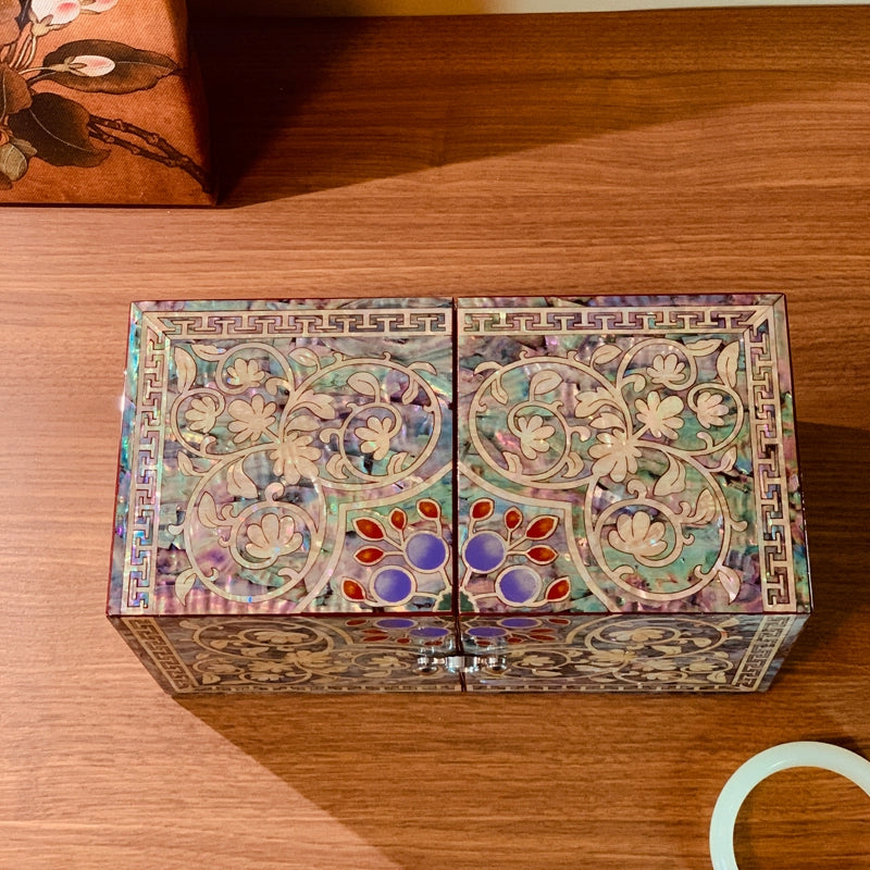 Exquisite Chinese Double Door Jewelry Box - Handcrafted Floral Storage Case