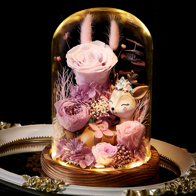 Deerly Beloved – Preserved Rose Glass Dome Gift Set, Eternal Floral Keepsake