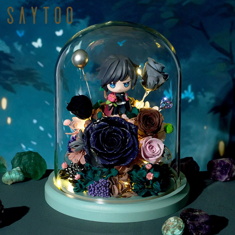 Demon Slayer - Glass Dome with LED – Preserved Floral Gift for Valentine’s Day, Birthday, Anime Fans