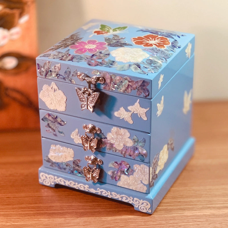 Handcrafted Exquisite Chinese Traditional Three-Tier Wooden Jewelry Box