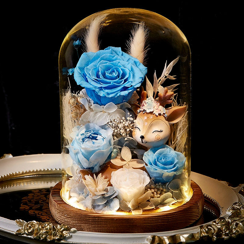 Deerly Beloved – Preserved Rose Glass Dome Gift Set, Eternal Floral Keepsake