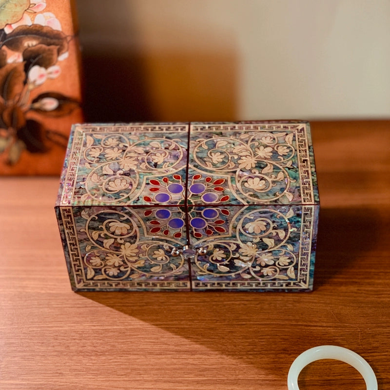 Exquisite Chinese Double Door Jewelry Box - Handcrafted Floral Storage Case