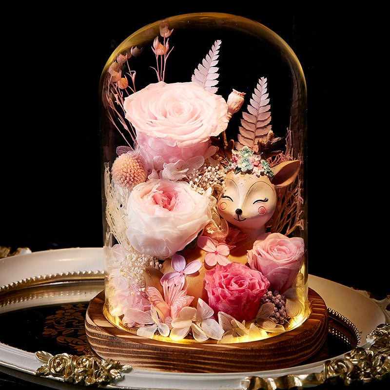 Deerly Beloved – Preserved Rose Glass Dome Gift Set, Eternal Floral Keepsake