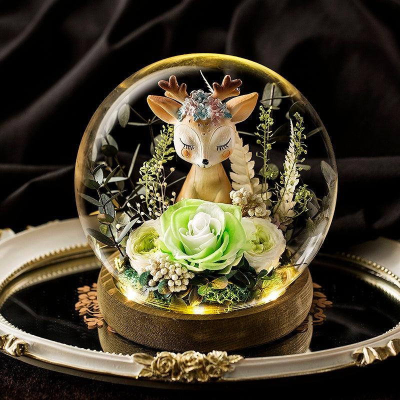 Deerly Beloved – Preserved Rose Glass Dome Gift Set, Eternal Floral Keepsake