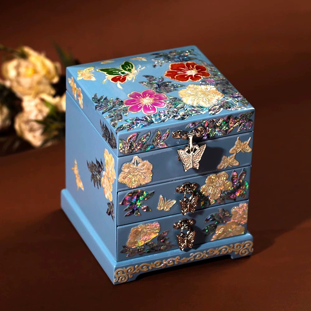 Handcrafted Exquisite Chinese Traditional Three-Tier Wooden Jewelry Box