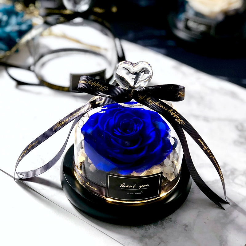 Twin Hearts - Preserved Sunflower & Rose Glass Dome Gift Set, Dried Flower Arrangement