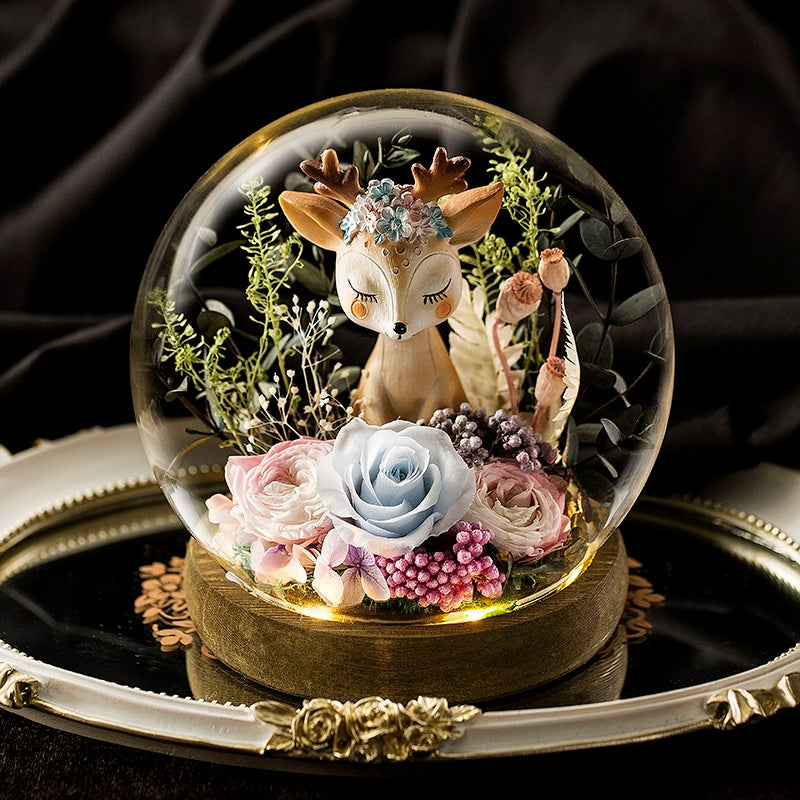 Deerly Beloved – Preserved Rose Glass Dome Gift Set, Eternal Floral Keepsake