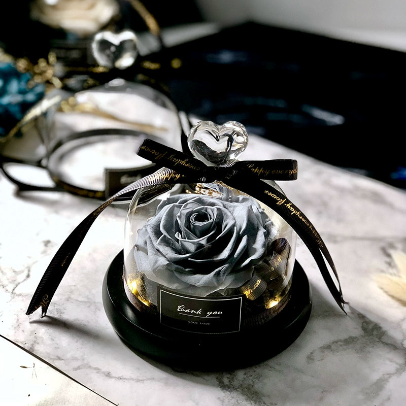 Twin Hearts - Preserved Sunflower & Rose Glass Dome Gift Set, Dried Flower Arrangement