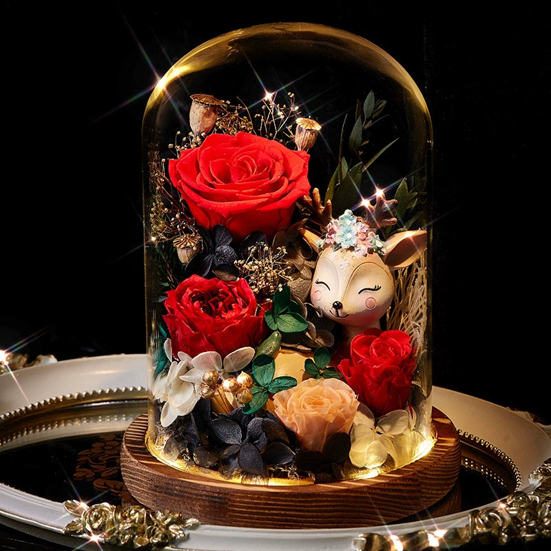Deerly Beloved – Preserved Rose Glass Dome Gift Set, Eternal Floral Keepsake