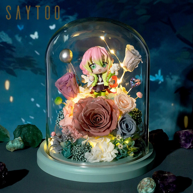 Demon Slayer - Glass Dome with LED – Preserved Floral Gift for Valentine’s Day, Birthday, Anime Fans