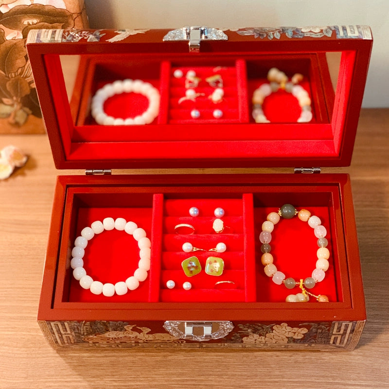 Exquisite Chinese Style Jewelry Box - Handcrafted Floral Lacquerware