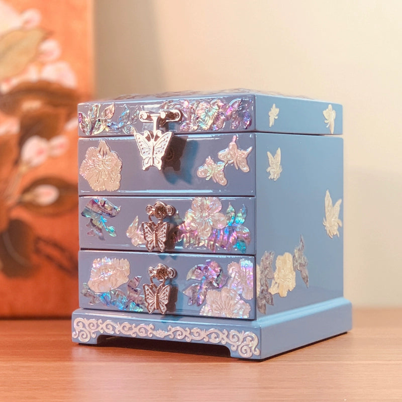 Handcrafted Exquisite Chinese Traditional Three-Tier Wooden Jewelry Box