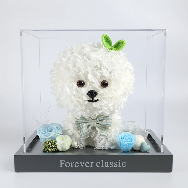 Bichon Frise & Maltese – Eternal Floral Preserved Flower Gift Box with Dog Figurine