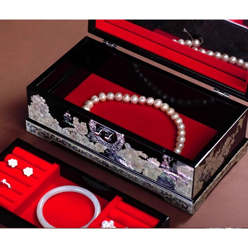 Exquisite Chinese Style Jewelry Box - Handcrafted Floral Lacquerware