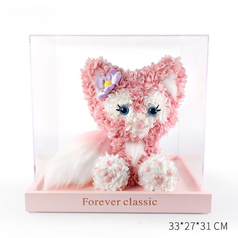 Kirby Series – Eternal Floral Preserved Flower Kirby & Strawberry Bear Sculpture Artistic Keepsake
