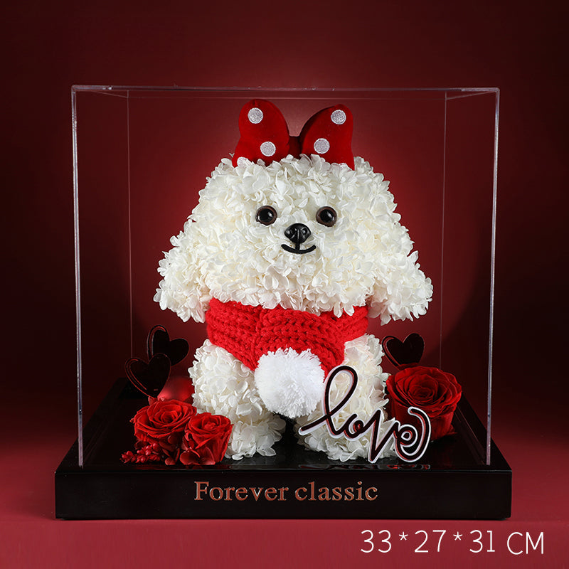 Bichon Frise & Maltese – Eternal Floral Preserved Flower Gift Box with Dog Figurine