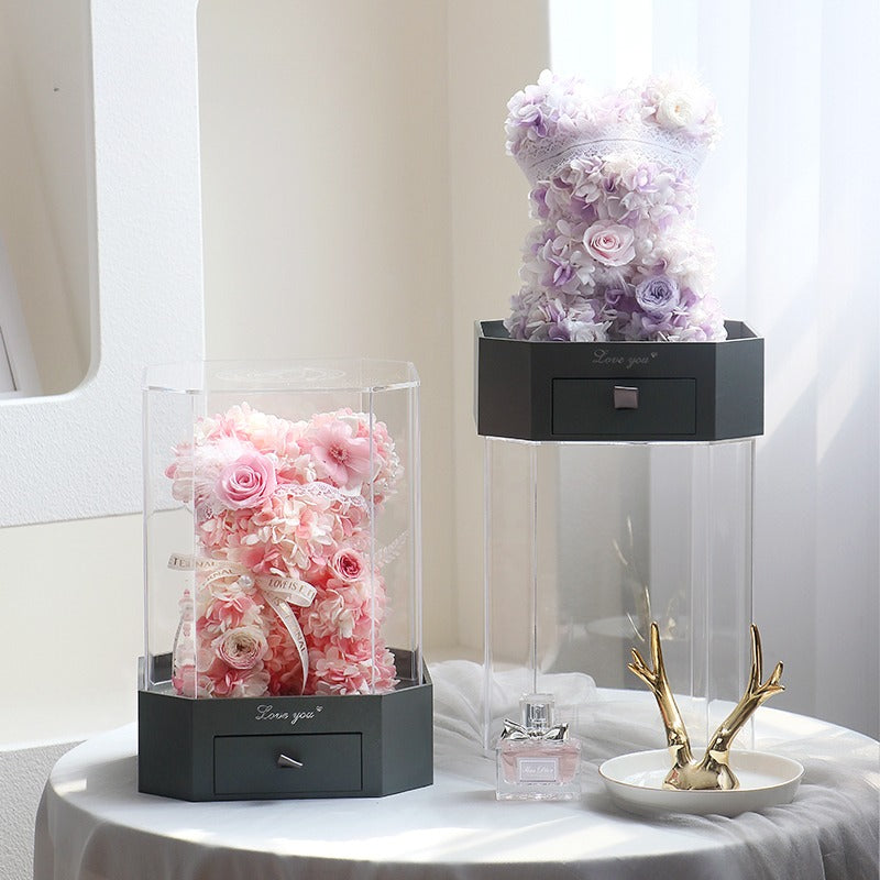 Hydrangea Bear - Eternal Rose Flower Arrangement Gift for Her