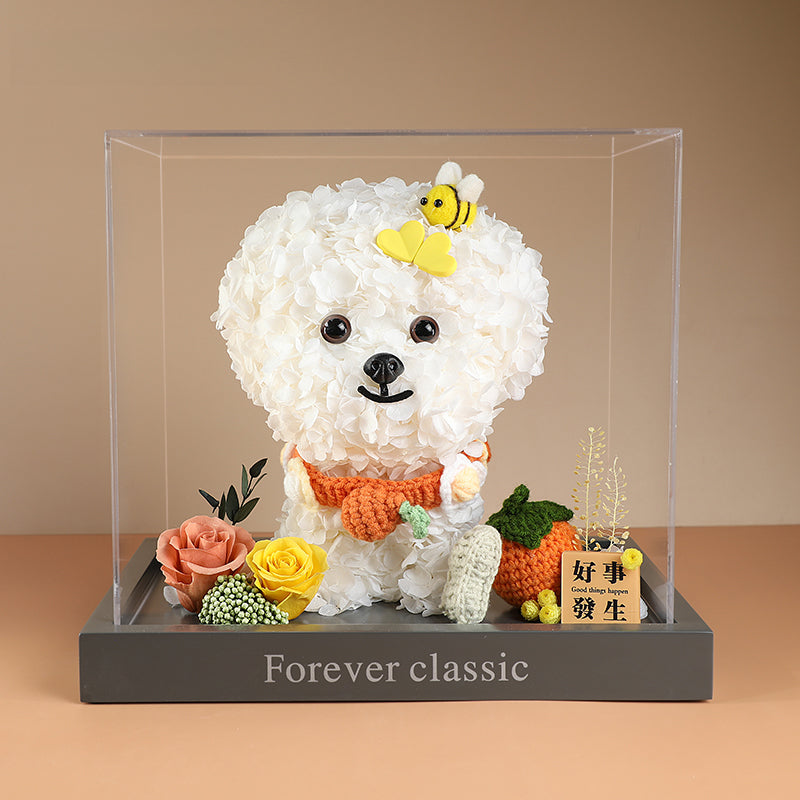 Bichon Frise & Maltese – Eternal Floral Preserved Flower Gift Box with Dog Figurine