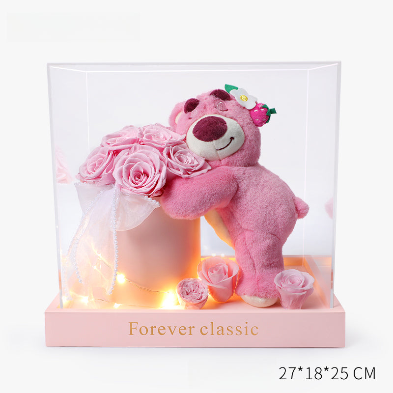 Kirby Series – Eternal Floral Preserved Flower Kirby & Strawberry Bear Sculpture Artistic Keepsake