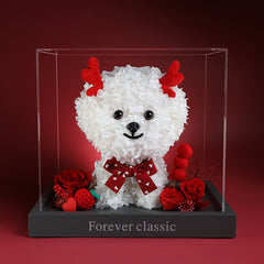 Bichon Frise & Maltese – Eternal Floral Preserved Flower Gift Box with Dog Figurine