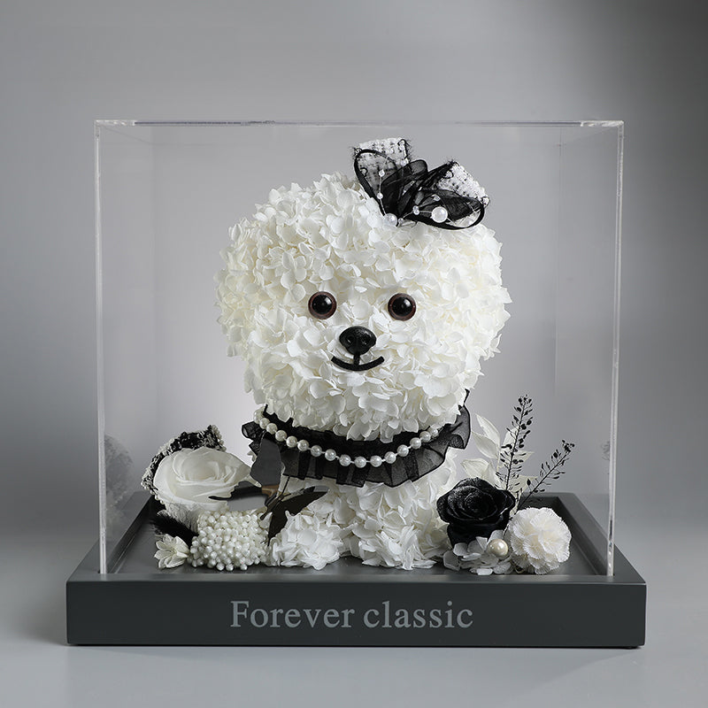 Bichon Frise & Maltese – Eternal Floral Preserved Flower Gift Box with Dog Figurine