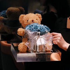 Teddy Bear - Eternal Rose Flower Bouquet Gift Box for Birthday, Valentine's Day