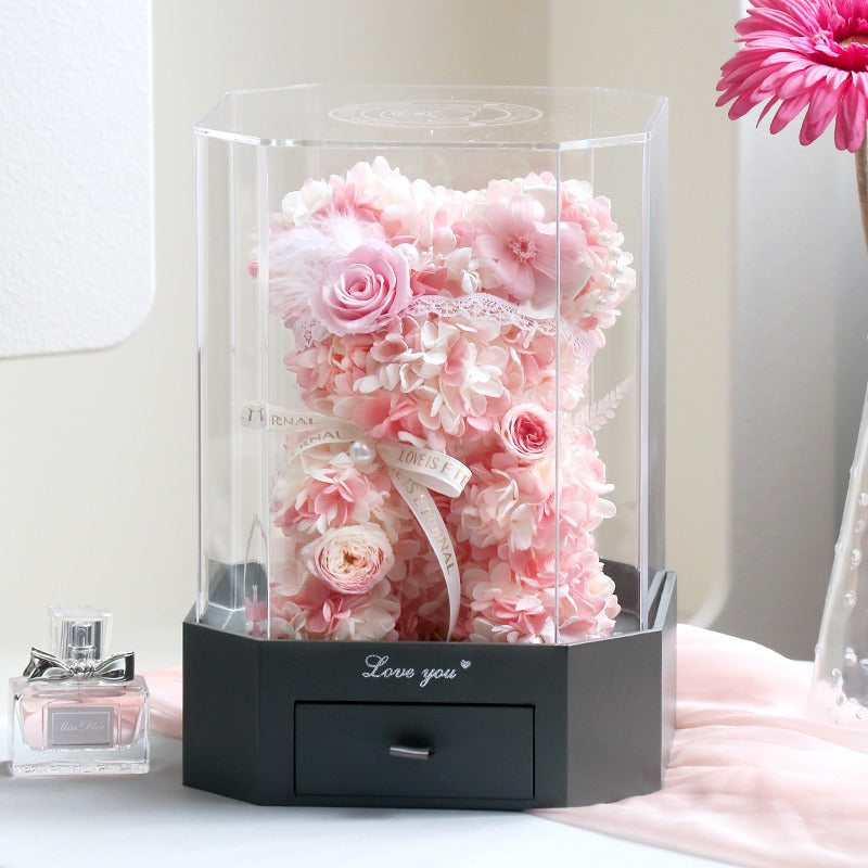 Hydrangea Bear - Eternal Rose Flower Arrangement Gift for Her