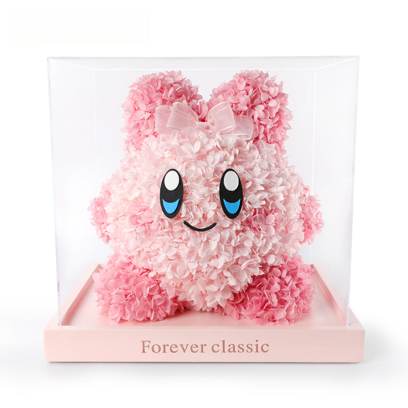 Kirby Series – Eternal Floral Preserved Flower Kirby & Strawberry Bear Sculpture Artistic Keepsake