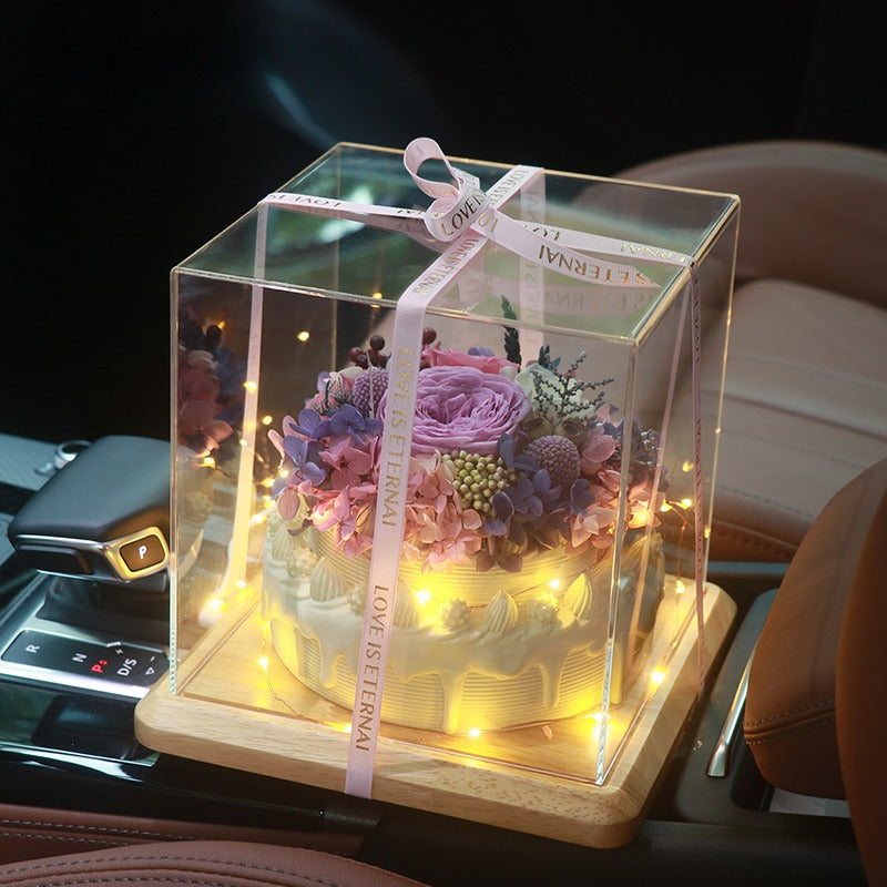 Birthday Cake-Inspired Eternal Rose Bouquet Gift Box for Her